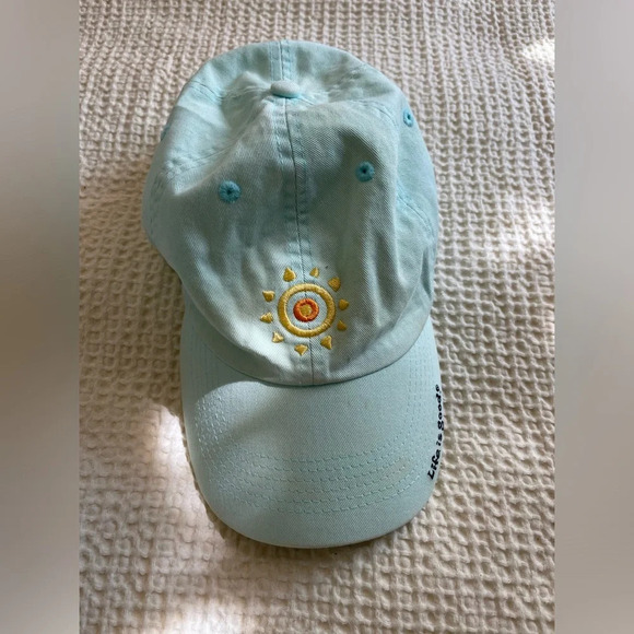 Life Is Good Accessories - Life is Good Light Blue/Teal Baseball Cap with a Embroidered Sun